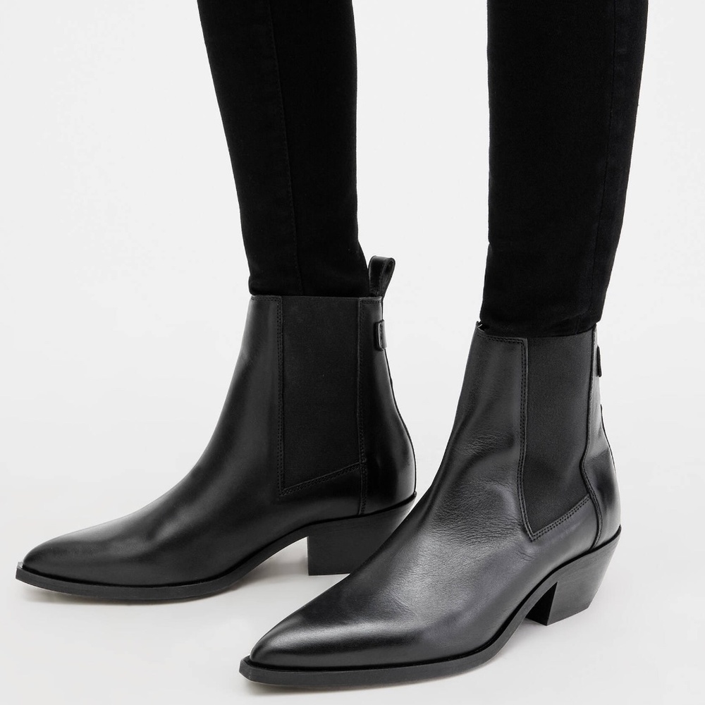 NIB Allsaints Fox Pointed Western Leather Boots